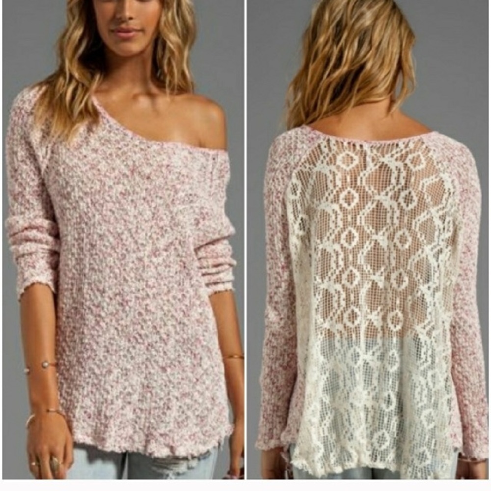 Free People | Pink blend ivory crochet sweater